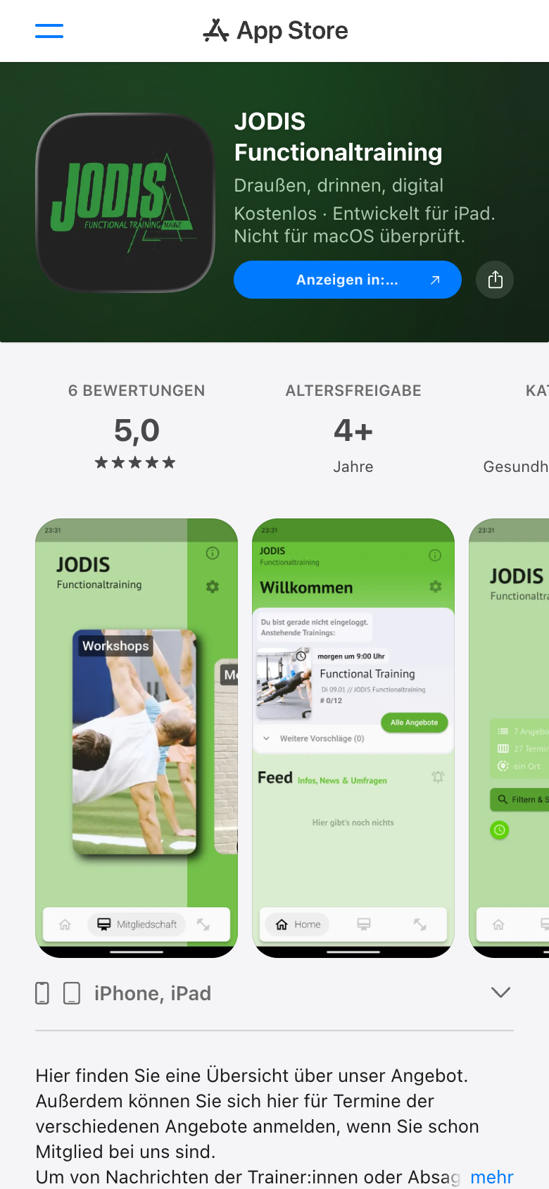 App installieren in JODIS Functionaltraining (App Store)