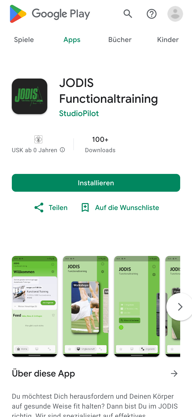 App installieren in JODIS Functionaltraining (Google Play)