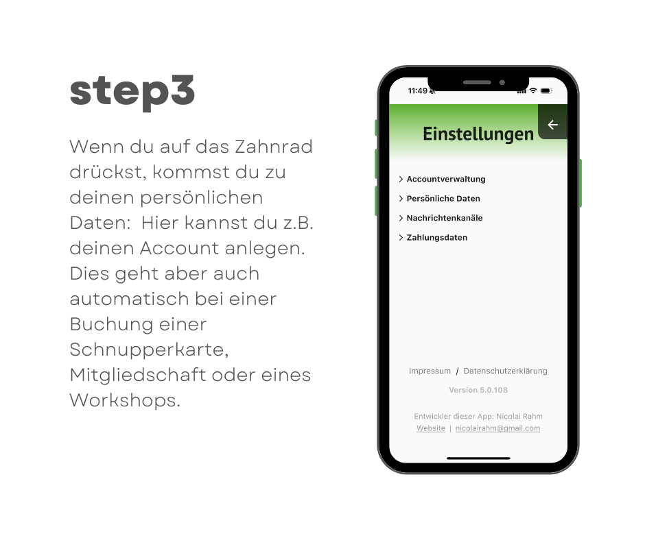 Persönliche Daten öffnen und bei Bedarf ein Konto anlegen.