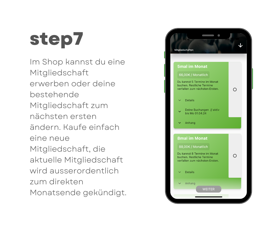 Im Shop eine Mitgliedschaft erwerben oder die bestehende Mitgliedschaft ändern.